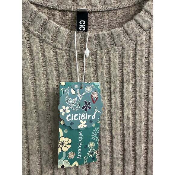 CiCi Bird Tan Brown Neutral Crew Neck Ribbed Sweater Top Women's Size Large NWT - Picture 5 of 8